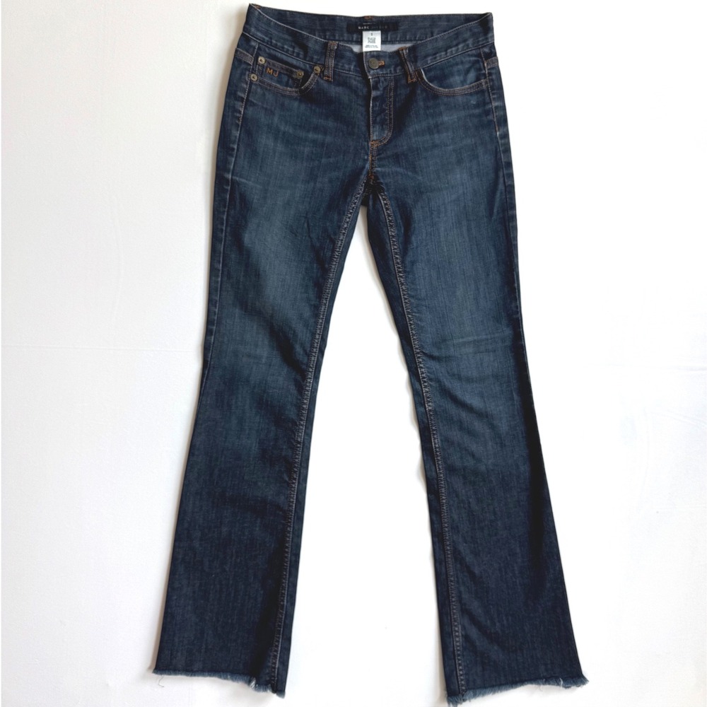 Marc Jacobs Womens Dark Wash Bootcut Jeans Raw Hem Blue Size 2